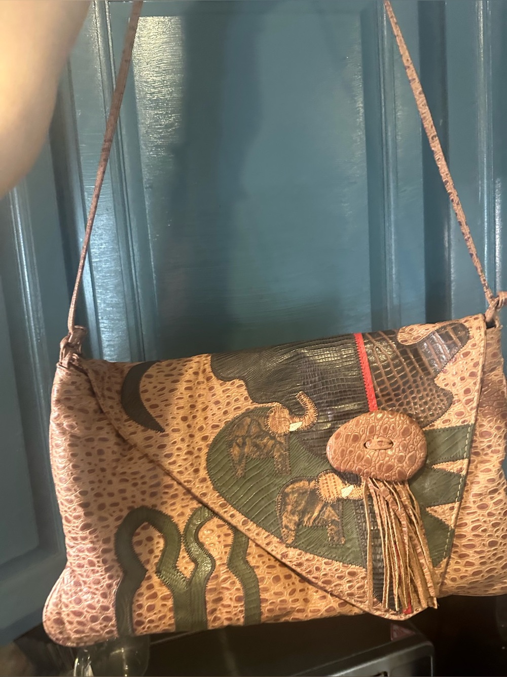 Vintage Bags by Pinky Genuine Leather Elephant Patchwork Crossbody Purse USA